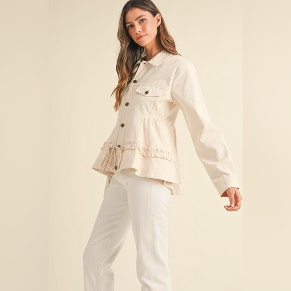 71B. Ruffled Peplum Jacket - Cream - Picture 7 of 9